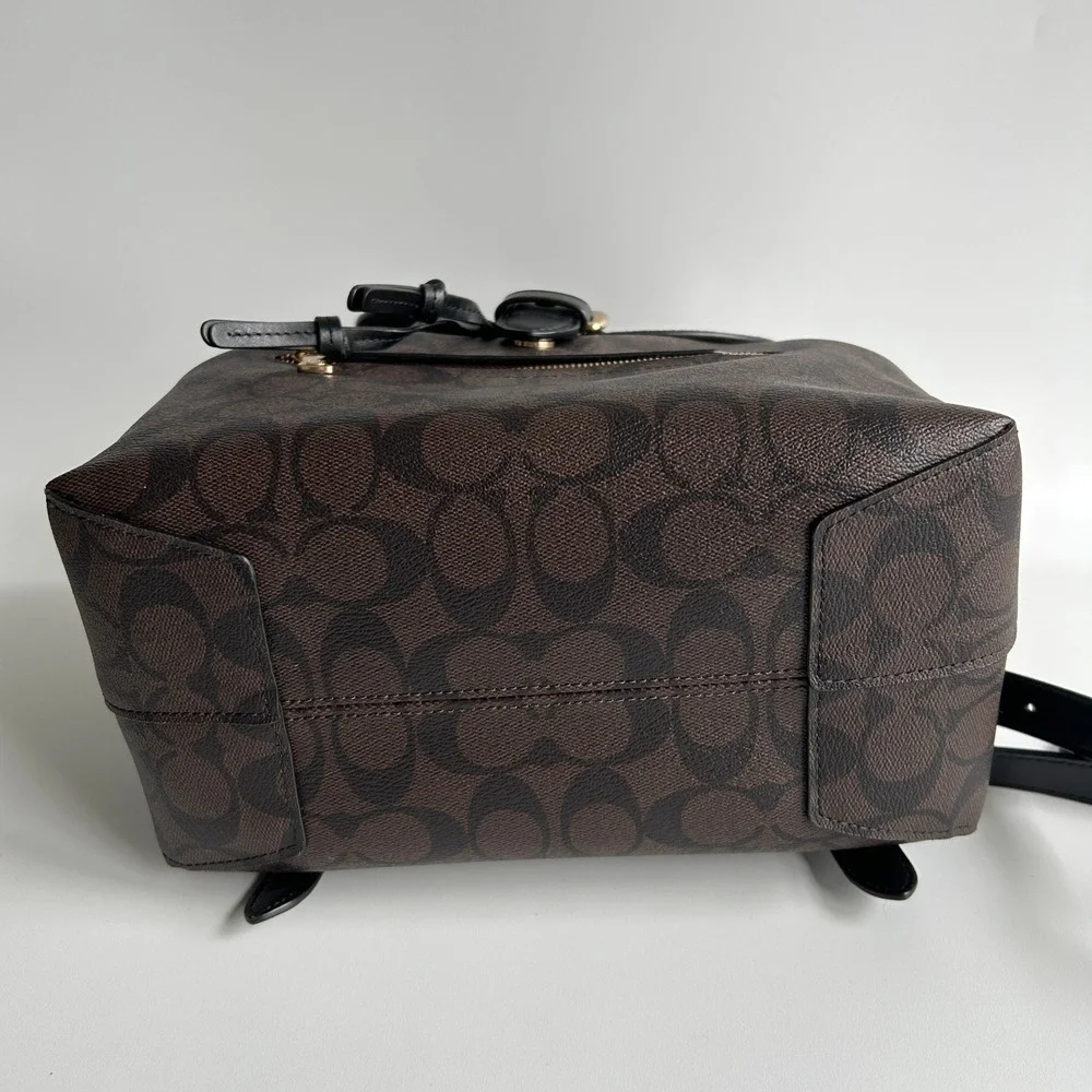 Coach Kleo Backpack Brown Black Signature Canvas Suede C5648 Excellent